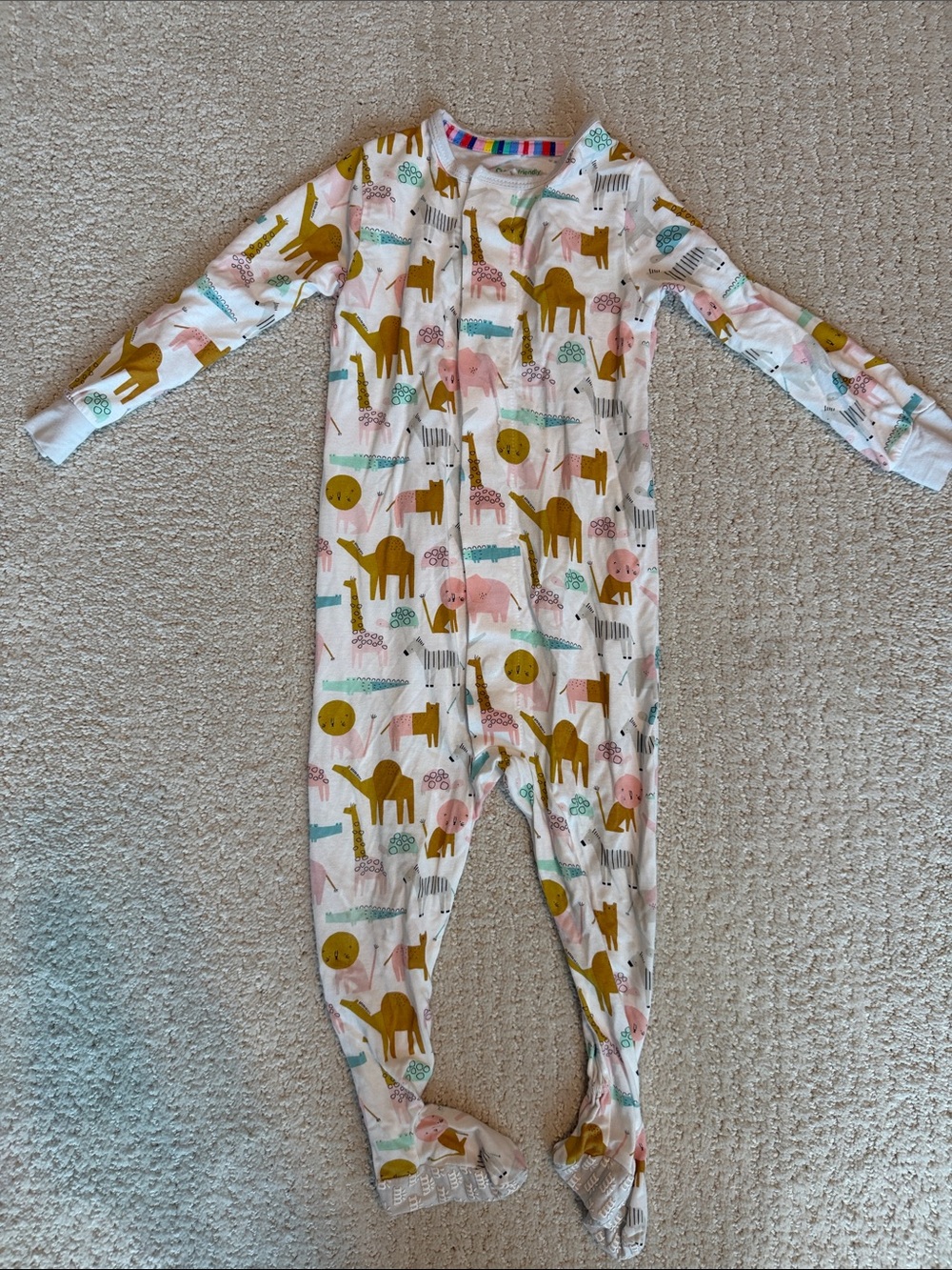 Magnetic Me White Footed One-Piece with Mustard and Pastel Animal Print